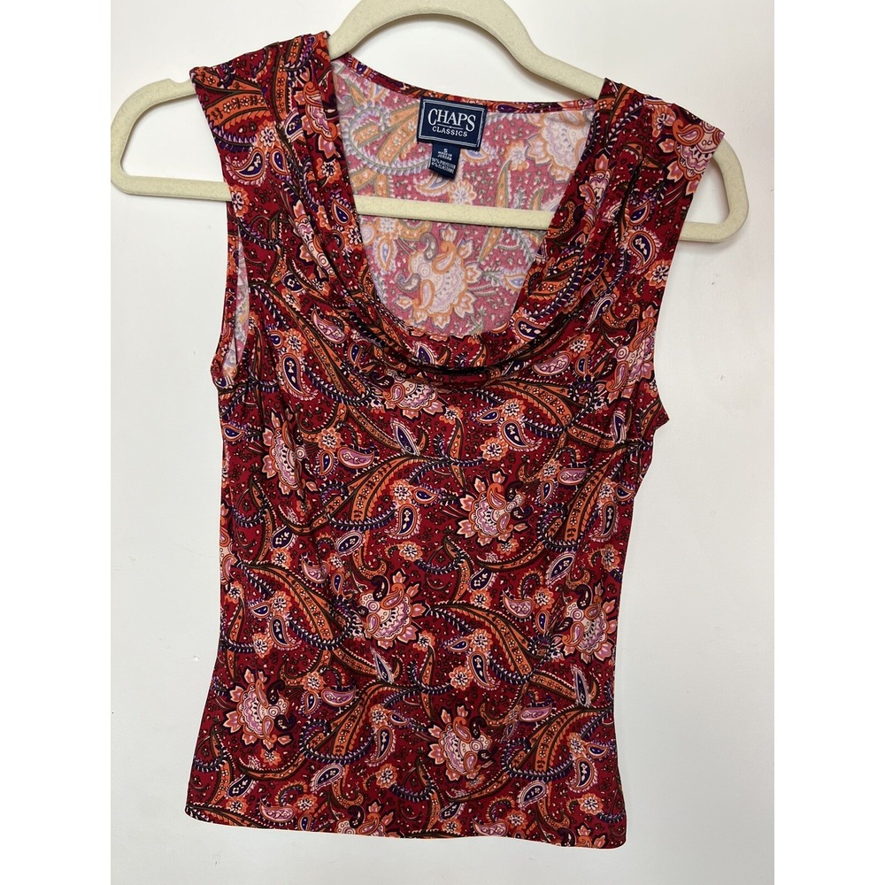 Chaps Classic Women's Red Paisley Pullover Sleeveless shell Top Size small - Picture 2 of 5